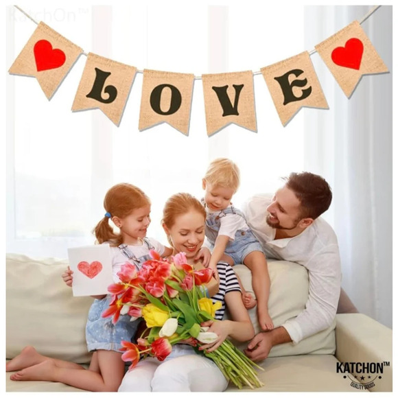 KatchOn Burlap Valentine Banner,‎ 7x5 Inch, Beige & Red - Picture 8 of 8